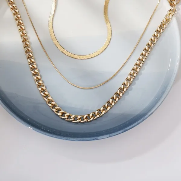 Wholesale gold alloy multilayer thick chain, personalized three-layer clavicle chain JDC-NE-F314