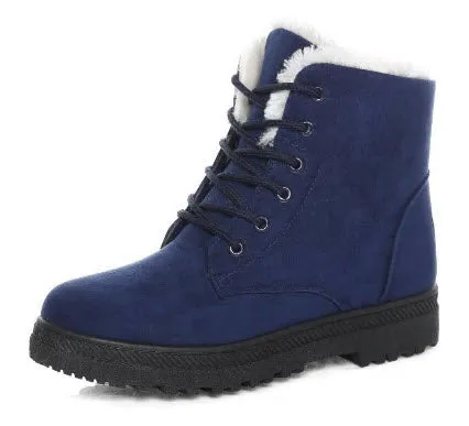 Women Snow boots warm fur plush Insole square heels flock ankle boots