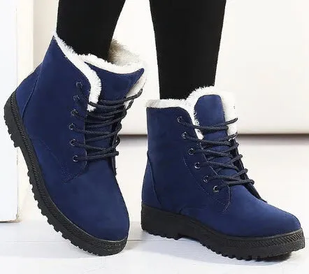 Women Snow boots warm fur plush Insole square heels flock ankle boots