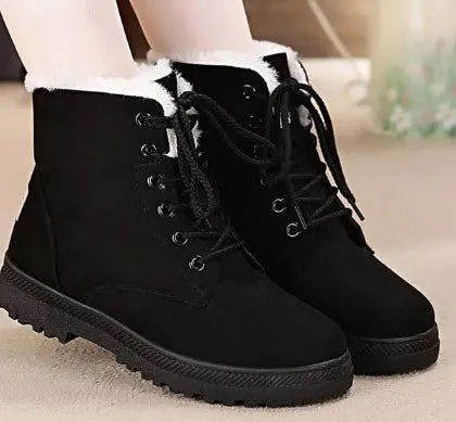 Women Snow boots warm fur plush Insole square heels flock ankle boots