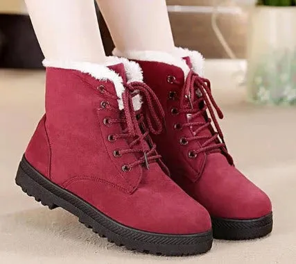 Women Snow boots warm fur plush Insole square heels flock ankle boots