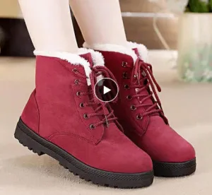 Women Snow boots warm fur plush Insole square heels flock ankle boots