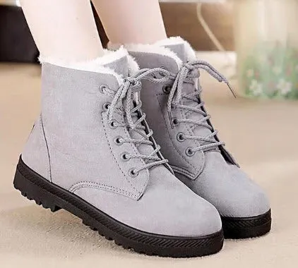 Women Snow boots warm fur plush Insole square heels flock ankle boots